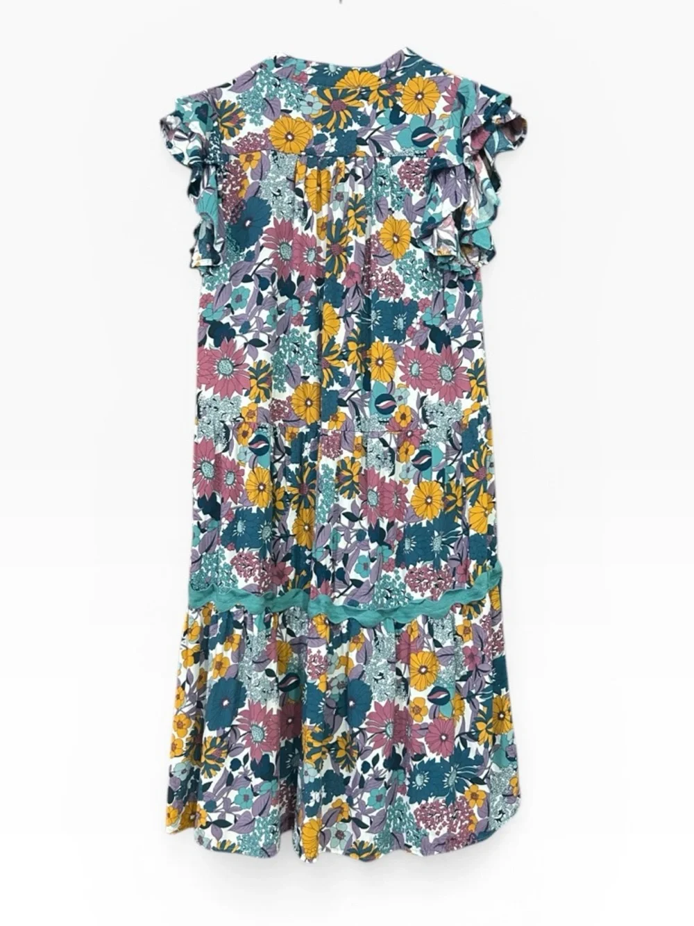 Umgee Floral Print Ric Rac Midi Dress Ruffle Ruffle Sleeve Size Small - Picture 5 of 13